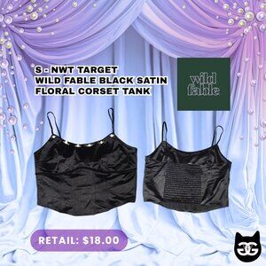 Wild Fable Black Satin Floral Corset Tank Size S